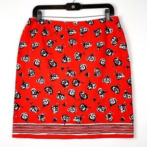 Talbots red ladybug skirt high waist pop art stretch cotton pencil skirt size 12